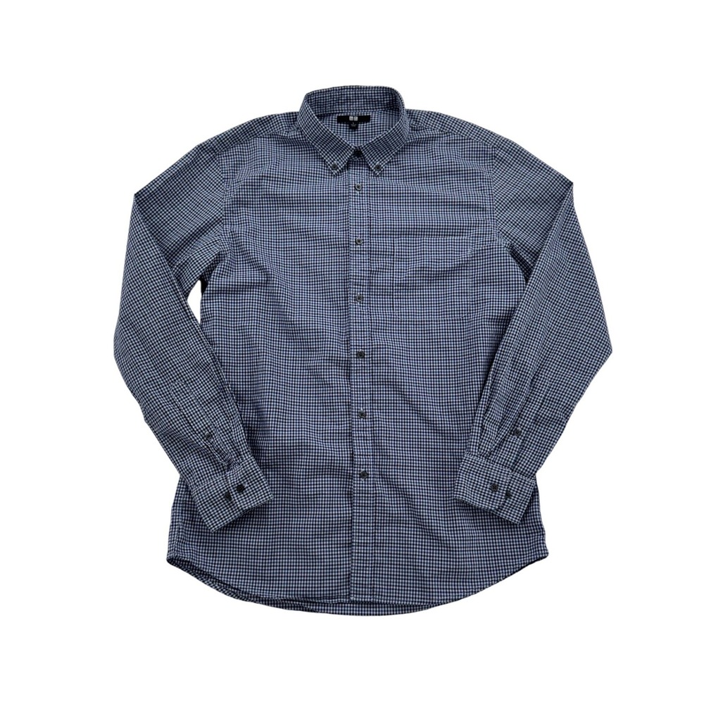 Mens Uniqlo Blue Gingham Check Button Down Long Sleeve Cotton Shirt Large